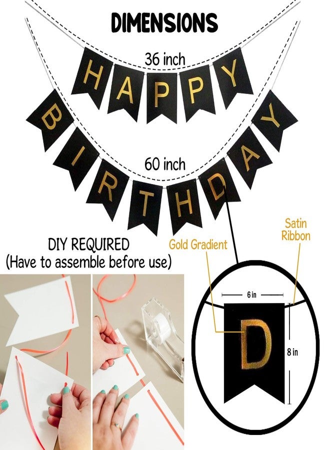 SOHAM SHREE ᵀᴹ Black and Gold Happy Birthday Banner Decoration for Boys, Girls, Boyfriend, Girlfriend, Husband,Kids Bday Celebrations,Bunting Tags,Flag Decorative Items Decor - Image 2